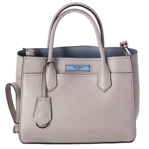PRADA Etiquette Tote Shoulder Bag 1BA178 Gray Beige Leather - Picture 1 of 9